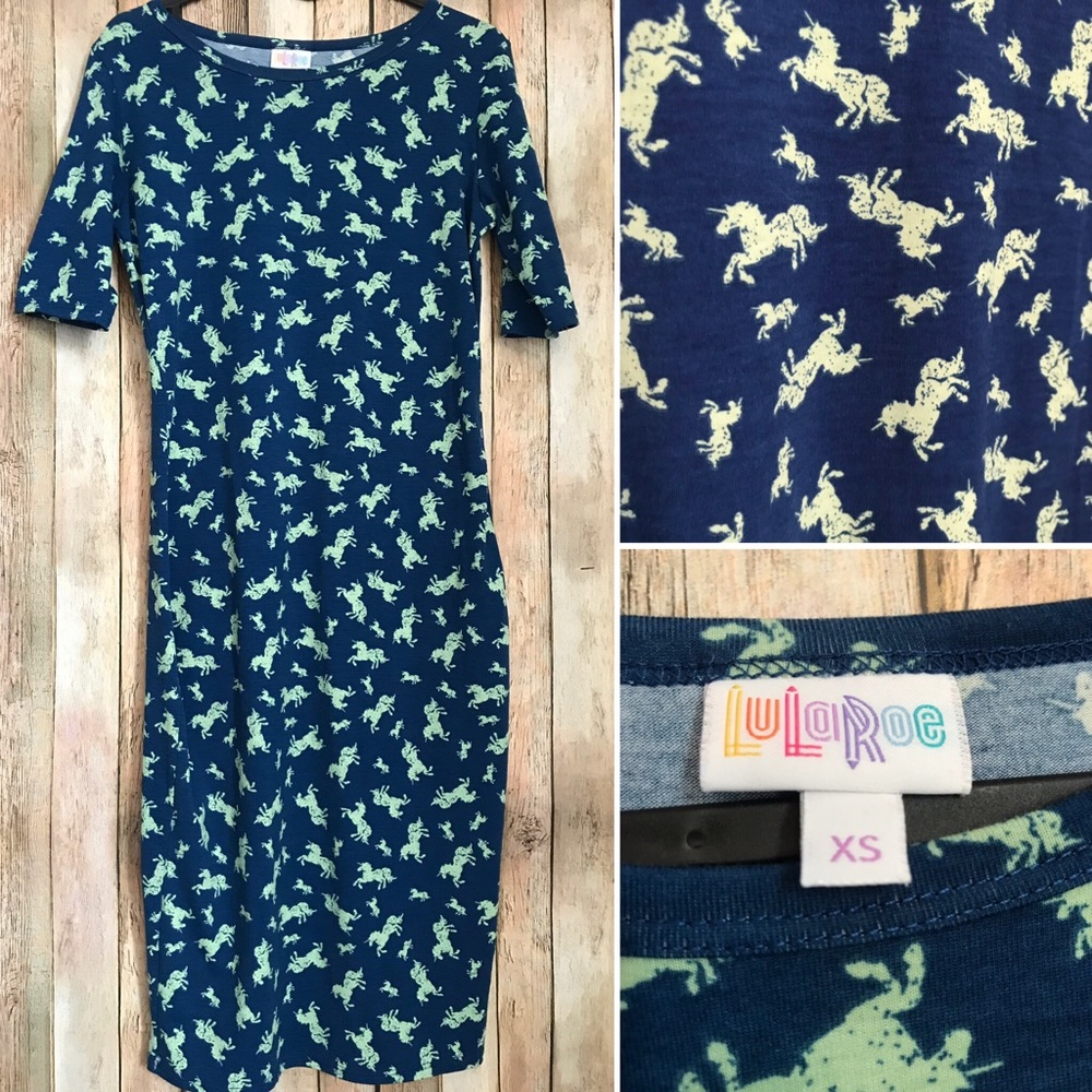 Lularoe XS unicorn Julia Blue Mint GUC Dress